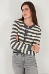 Çizgili Oversize Fit Bisiklet Yaka Düğmeli Crop Triko Kadın Hırka 4615567 GRİ