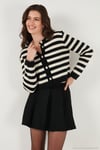 Çizgili Oversize Fit Bisiklet Yaka Düğmeli Crop Triko Kadın Hırka 4615567 SİYAH