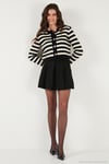 Çizgili Oversize Fit Bisiklet Yaka Düğmeli Crop Triko Kadın Hırka 4615567 SİYAH