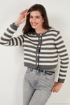 Çizgili Oversize Fit Bisiklet Yaka Düğmeli Crop Triko Kadın Hırka 4615567 GRİ
