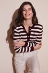 Çizgili Oversize Fit Bisiklet Yaka Düğmeli Crop Triko Kadın Hırka 4615567 BORDO