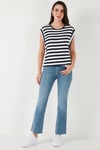 Çizgili Oversize Fit Bisiklet Yaka Kadın T Shirt 5866103 LACİVERT