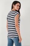 Çizgili Oversize Fit Bisiklet Yaka Kadın T Shirt 5866103 LACİVERT