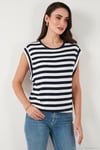Çizgili Oversize Fit Bisiklet Yaka Kadın T Shirt 5866103 LACİVERT