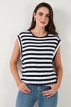 Çizgili Oversize Fit Bisiklet Yaka Kadın T Shirt 5866103 LACİVERT