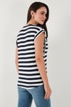 Çizgili Oversize Fit Bisiklet Yaka Kadın T Shirt 5866103 LACİVERT