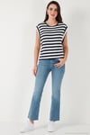 Çizgili Oversize Fit Bisiklet Yaka Kadın T Shirt 5866103 LACİVERT