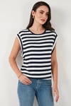 Çizgili Oversize Fit Bisiklet Yaka Kadın T Shirt 5866103 LACİVERT
