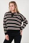 Çizgili Oversize Fit Düğmeli Kadın Polo Yaka Kazak 4615259 SİYAH