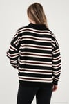 Çizgili Oversize Fit Düğmeli Kadın Polo Yaka Kazak 4615259 SİYAH