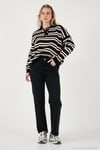 Çizgili Oversize Fit Düğmeli Kadın Polo Yaka Kazak 4615259 SİYAH