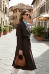 Çizgili Oversize Kruvaze Yaka Kuşaklı Uzun Kadın Trençkot 6839583 KAHVE