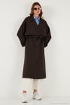 Çizgili Oversize Kruvaze Yaka Kuşaklı Uzun Kadın Trençkot 6839583 KAHVE