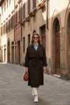 Çizgili Oversize Kruvaze Yaka Kuşaklı Uzun Kadın Trençkot 6839583 KAHVE