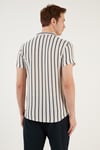 Çizgili Pamuk Karışımlı Kısa Kollu Apaş Yaka Regular Fit Erkek Gömlek CF24S117664 BEYAZ