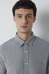 Çizgili Pamuk Karışımlı Uzun Kollu Erkek Gömlek 0211404-91730 GRİ-BEYAZ
