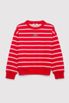 Çizgili Pamuklu Bisiklet Yaka Kız Çocuk Sweat 7S10038-88044 KIRMIZI-BEYAZ