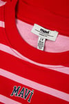 Çizgili Pamuklu Bisiklet Yaka Kız Çocuk Sweat 7S10038-88044 KIRMIZI-BEYAZ