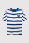 Çizgili Pamuklu Loose Fit Bisiklet Yaka Erkek Çocuk T Shirt 6610468-86975 MAVİ-BEYAZ
