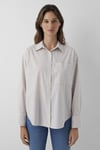 Çizgili Pamuklu Loose Fit Kadın Gömlek 1211201-87982 Taş-Bordo