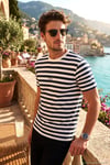 Çizgili Pamuklu Relaxed Fit Bisiklet Yaka Erkek T Shirt 5904078 İNDİGO