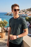 Çizgili Pamuklu Relaxed Fit Bisiklet Yaka Erkek T Shirt 5904078 NEFTİ-LACİVERT
