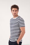 Çizgili Pamuklu Relaxed Fit Bisiklet Yaka Erkek T Shirt 5904078 İNDİGO