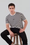 Çizgili Pamuklu Relaxed Fit Bisiklet Yaka Erkek T Shirt 5904078 SİYAH