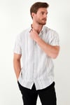 Çizgili Pamuklu Slim Fit Kısa Kollu Erkek Gömlek CF23S116097 BEYAZ-SİYAH