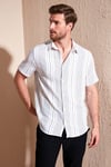 Çizgili Pamuklu Slim Fit Kısa Kollu Erkek Gömlek CF23S116097 BEYAZ-SİYAH