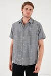Çizgili Pamuklu Slim Fit Kısa Kollu Erkek Gömlek CF23S116097 SİYAH
