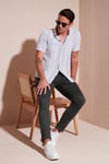 Çizgili Pamuklu Slim Fit Kısa Kollu Erkek Gömlek CF23S116097 BEYAZ-YEŞİL