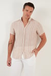 Çizgili Pamuklu Slim Fit Kısa Kollu Erkek Gömlek CF23S116097 TAŞ