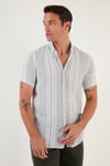 Çizgili Pamuklu Slim Fit Kısa Kollu Erkek Gömlek CF23S116097 BEYAZ-YEŞİL