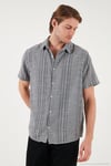 Çizgili Pamuklu Slim Fit Kısa Kollu Erkek Gömlek CF23S116097 SİYAH