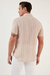 Çizgili Pamuklu Slim Fit Kısa Kollu Erkek Gömlek CF23S116097 TAŞ