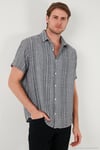 Çizgili Pamuklu Slim Fit Kısa Kollu Erkek Gömlek CF23S116097 SİYAH