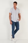Çizgili Pamuklu Slim Fit Kısa Kollu Erkek Gömlek CF23S116097 BEYAZ-SAKS