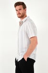 Çizgili Pamuklu Slim Fit Kısa Kollu Erkek Gömlek CF23S116097 BEYAZ-SİYAH