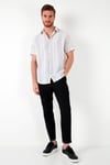 Çizgili Pamuklu Slim Fit Kısa Kollu Erkek Gömlek CF23S116097 BEYAZ-SİYAH