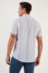 Çizgili Pamuklu Slim Fit Kısa Kollu Erkek Gömlek CF23S116097 BEYAZ-SAKS