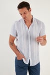 Çizgili Pamuklu Slim Fit Kısa Kollu Erkek Gömlek CF23S116097 BEYAZ-SAKS
