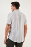Çizgili Pamuklu Slim Fit Kısa Kollu Erkek Gömlek CF23S116097 BEYAZ-YEŞİL