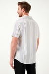 Çizgili Pamuklu Slim Fit Kısa Kollu Erkek Gömlek CF23S116097 BEYAZ-SİYAH