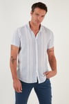 Çizgili Pamuklu Slim Fit Kısa Kollu Erkek Gömlek CF23S116097 BEYAZ-SAKS
