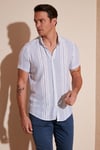 Çizgili Pamuklu Slim Fit Kısa Kollu Erkek Gömlek CF23S116097 BEYAZ-SAKS