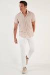 Çizgili Pamuklu Slim Fit Kısa Kollu Erkek Gömlek CF23S116097 TAŞ