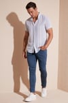 Çizgili Pamuklu Slim Fit Kısa Kollu Erkek Gömlek CF23S116097 BEYAZ-SAKS