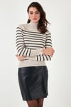 Çizgili Regular Fit Balıkçı Yaka Kadın Kazak 4615565 EKRU