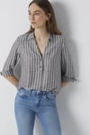 Çizgili Regular Fit Klasik Yaka Kadın Gömlek 122400-85431 KAHVE